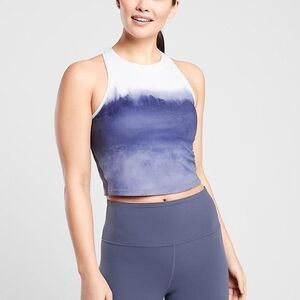 Athleta Shanti Watercolor Stripe Crop Tank White Blue Women’s Size Small